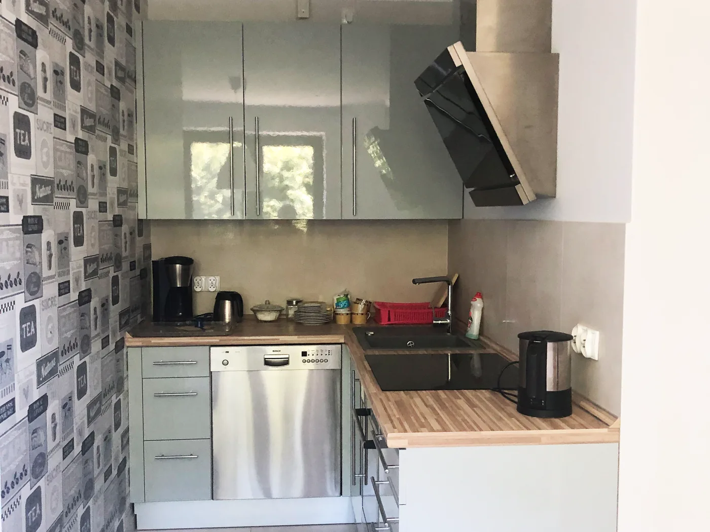 Apartament – własna kuchnia z płytą indukcyjną i zmywarką